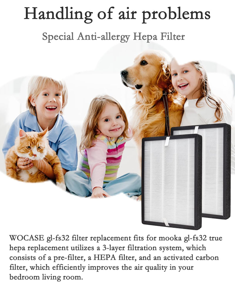 2-Pack GL-FS32 Replacement Filter, 3-in-1 H13 True HEPA Filtration Compatible with MOOKA®/KOIOS® GL-FS32 and Azeus® GL-FS32 Air Purifier