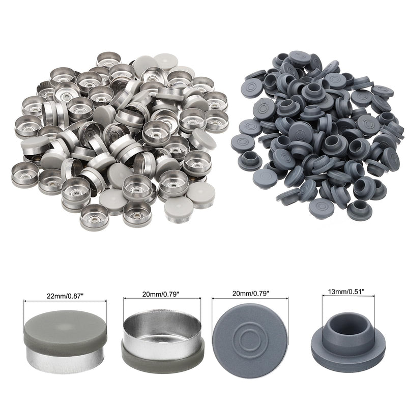 PATIKIL 100 Set 20mm Flip Off Caps, 20mm Vials Rubber Stoppers Flip Off Seals Self Injection Ports Butyl Rubber Plastic Aluminum Caps for Glass Vial (Pack of 2) 20mm (Pack of 2)