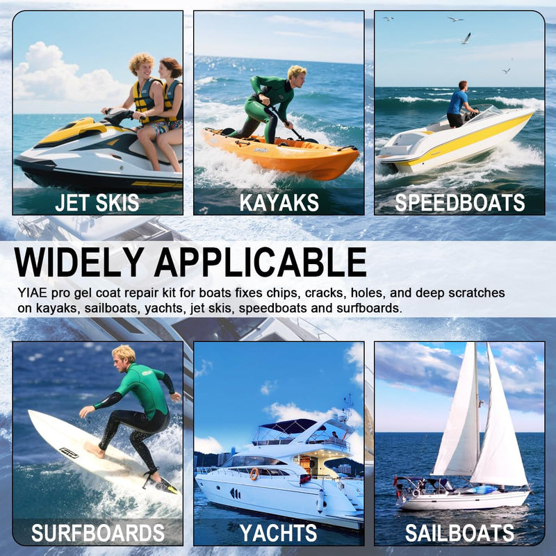 Marine Fiberglass Repair Kit for Boats Pro Gel Coat & Epoxy Resin to Fix Holes, Chips, Deep Cracks on Kayaks, Sailboats | DIY Fiberglass Boat Repair with Color Match and Fast Cure 200g