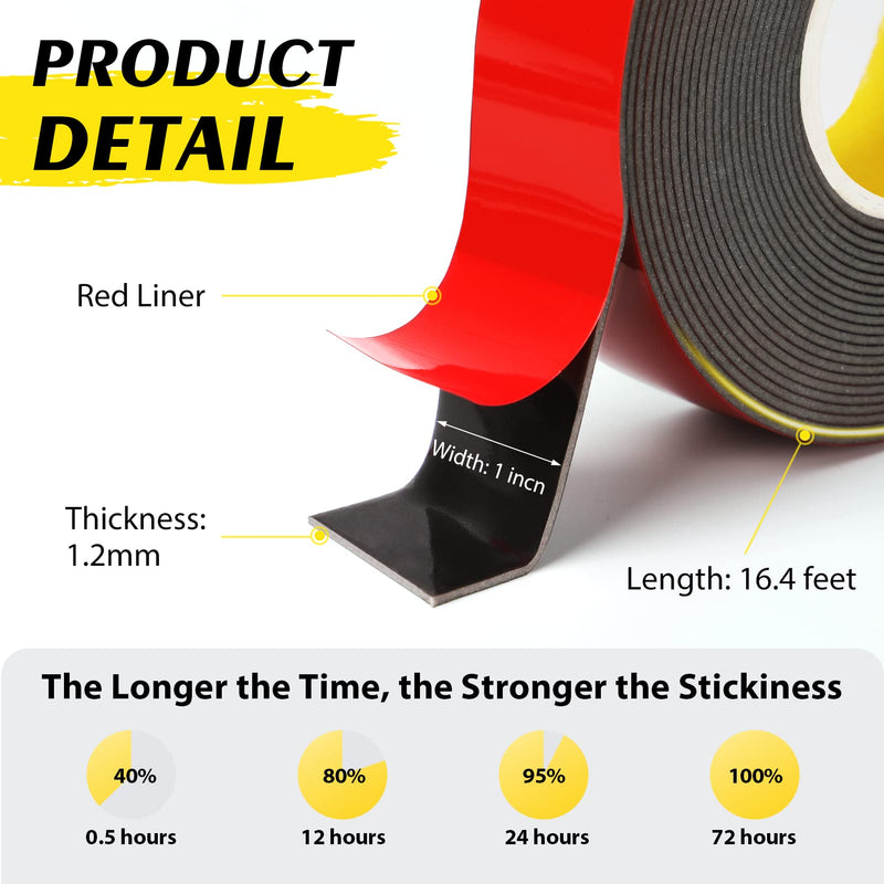 EMITEVER Double Sided Adhesive Tape Heavy Duty, Acrylic Foam Mounting 16.4FT X 1IN, Waterproof & Strong Double Stick, Strip Tape for Home Office Decor 16.4ftx1in - NewNest Australia