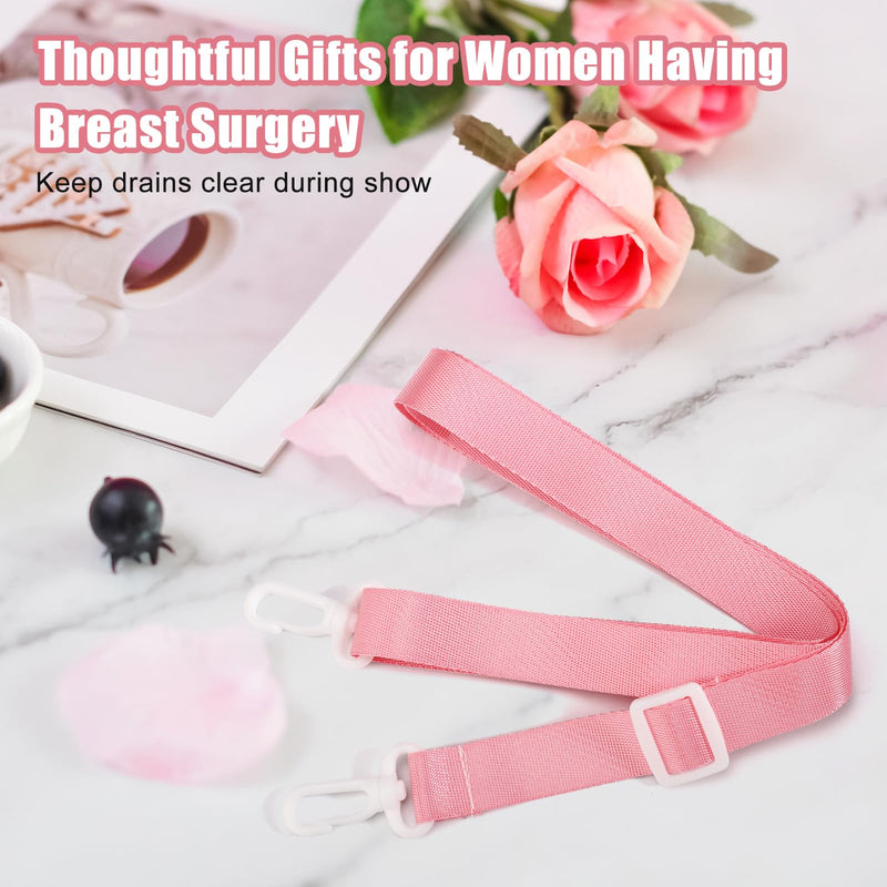 2pcs Shower Lanyard with 2 Hooks for Mastectomy Drain Holder, Pink Post-Mastectomy Must Haves Mastectomy Gifts for Women Drainage Bulbs After-Surgery Recovery Management Rope Clips Accessories