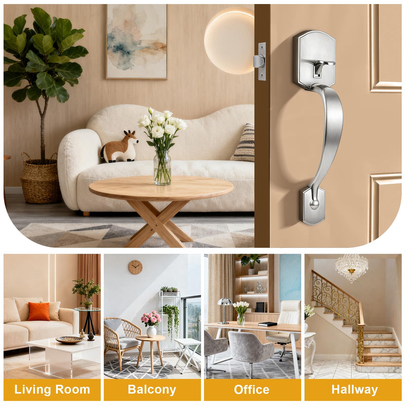 Probrico Brushed Nickel Entry Door Handleset,Door Handle Exterior with Interior Door Knob,Reversible Front Door Knob No Lock,1Pack 1