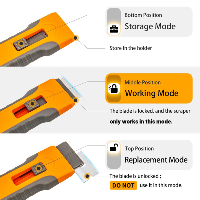 Razor Blade Scraper Tool with 15pcs Extra Blades, Cleaning Razor Scraper for Glass, Glass Top Stove Scraper for Oven Door, Cooktop Scraper, Glass Scraper Cleaning Paint from Glass Orange