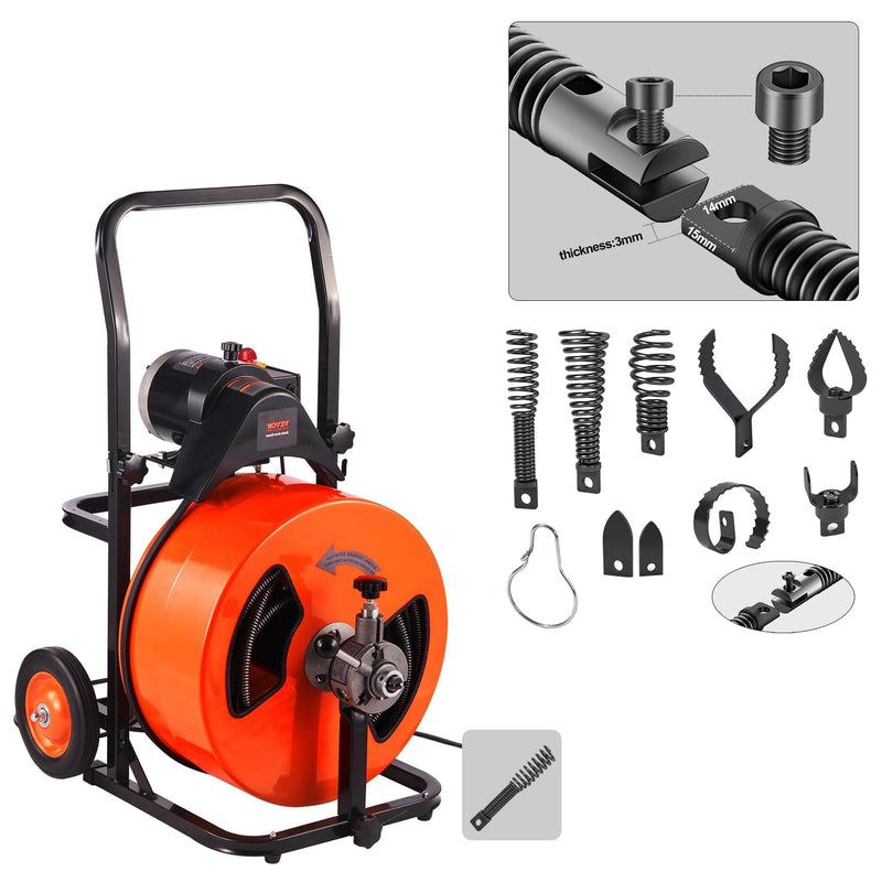 Richcat Drain Snake Drill Attachment,Cutter and Auger Set,Used in 50-100FT AC Drain Cleaning Machine,Fits 5/16 to 3/4 inch Drain Snake Cable,Drain Cleaner Combination Cutter Heads,410 stainless steel 1 set