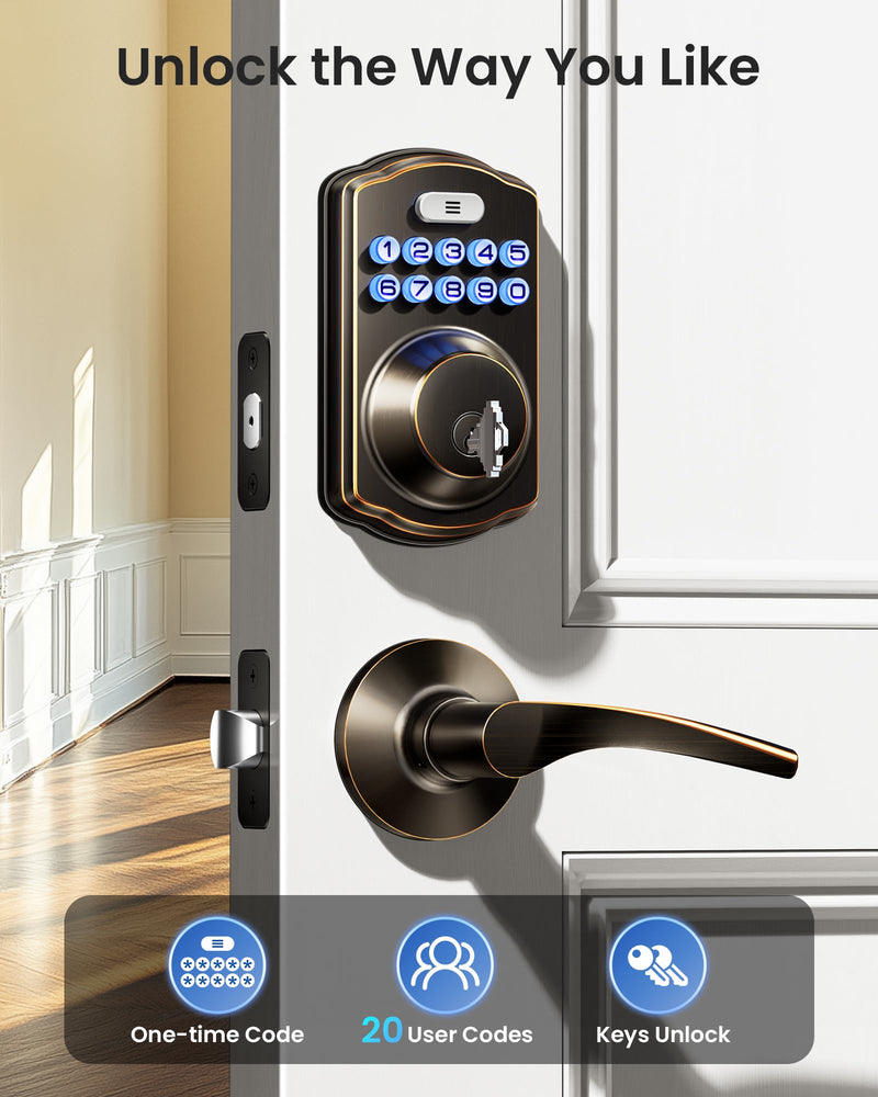 Veise Keyless Entry Door Lock with 2 Lever Handles - Electronic Keypad Deadbolt, Easy Installation Digital Smart Front Door Lock Set, Oil Rubbed Bronze Door Lever