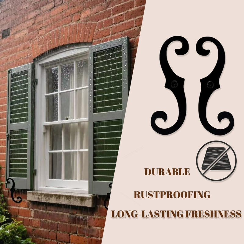 6 Pcs Black S Style Shutter Dogs 6.5" Shutter Dogs Hardware for Exterior Shutter Dog Holders Decorative Window Shutter Hardware for Outdoor Shutters 6 pcs