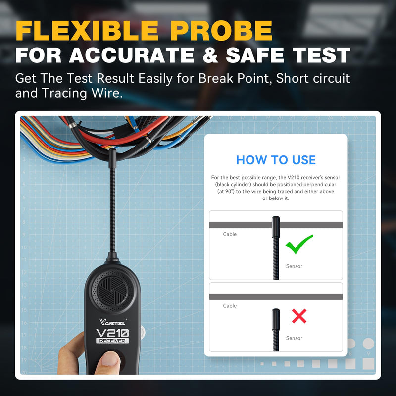 VDIAGTOOL V210 Automotive Electrical Open & Short Finder Circuit Tester Wire Breaker Finder Wire Tracer Fault Probe DC 6-42V