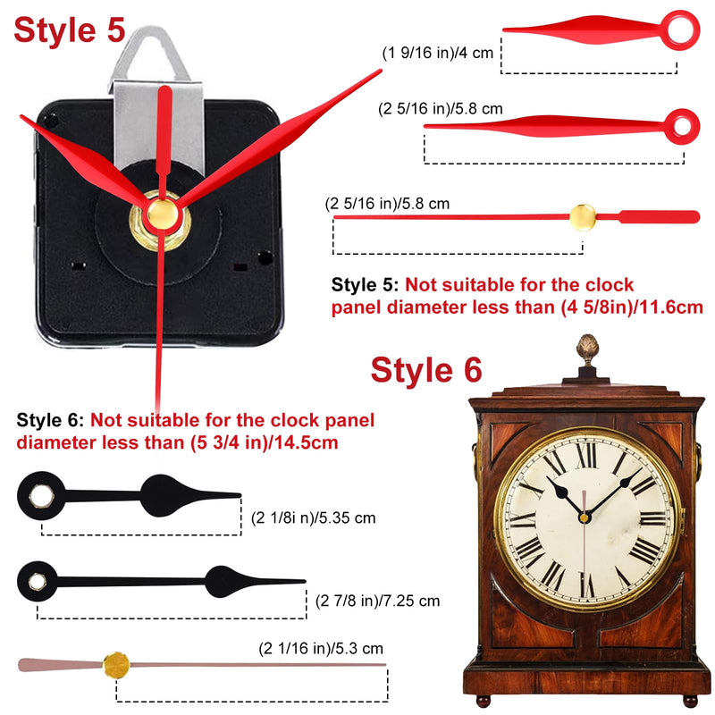 EMOON 3-Piece Silent Clock Mechanism Kit with 8 Pairs of Short Clock Hands Battery Operated Quartz Movement for DIY Clock Repair and Replacement (Total Shaft Length 16mm, 20mm, 23mm)