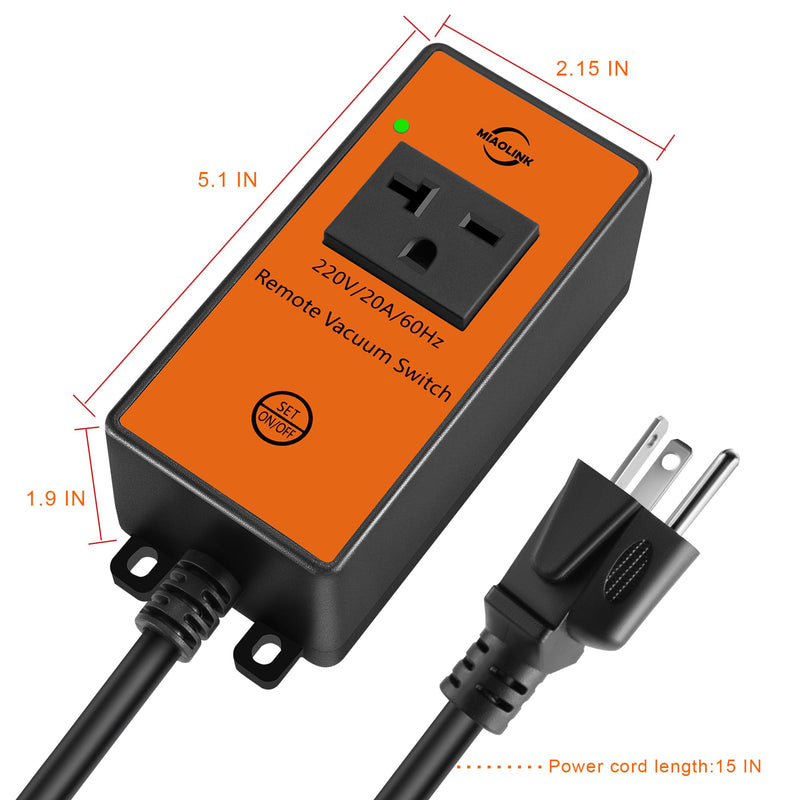 220v Automatic Remote Vacuum Switch， Wireless Remote for Dust Collector and Table Saw Tools Starter Outlet Switch, 5S 10S Delay OFF(Battery Included) 220V