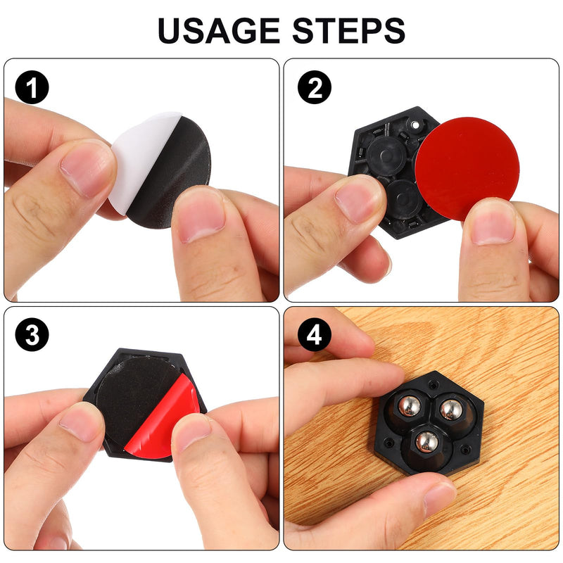 Self Adhesive Caster Wheels Mini Swivel Wheels 360 Degree Rotation Sticky Pulley for Furniture 4 Black 4 White