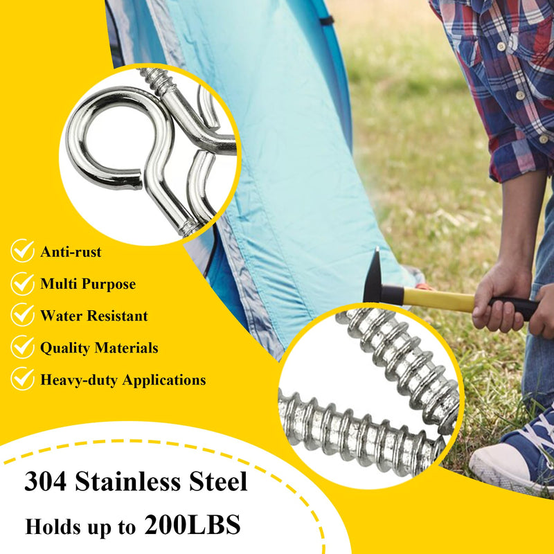 8 PCS M6 304 Stainless Steel Screw Eye Hooks, 2.55 Inch Eye Bolt Eye Screws Heavy Duty Eye Hooks Screw, Load Bearing 200LBS for Indoor & Outdoor Use 8