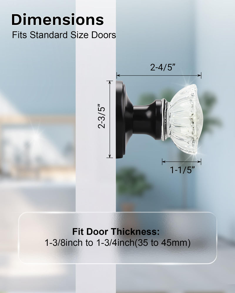 KNOBWELL 3 Pack Dummy Glass Door Knobs Interior with no Lock, Decorative Crystal Door Knobs Inside, Modern Glass Door Knob Inside in Matte Black Finish
