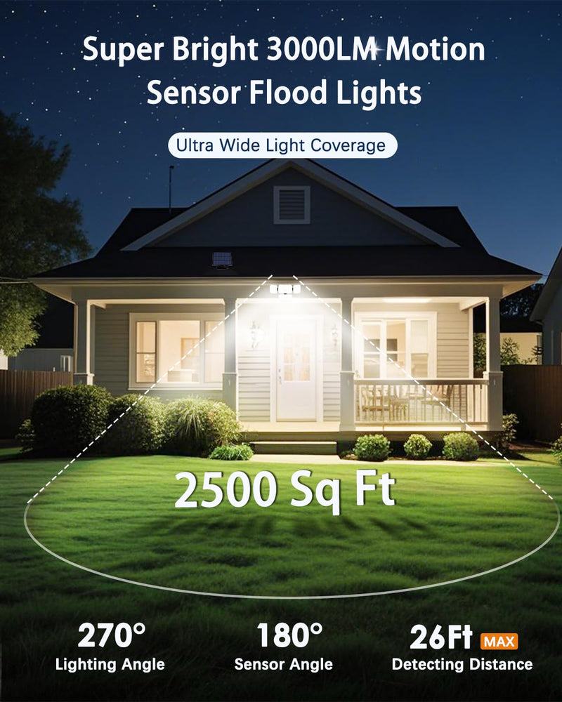 CLAONER Solar Outdoor Lights Motion Sensor 3500LM 288 LED Solar Security Lights with Remote Control IP67 Waterproof 4 Heads Solar Flood Lights with 16.4ft Cable 4 Modes Wall Lights(2 Pack) 2 Pack