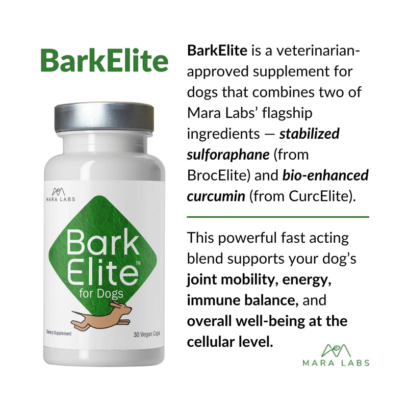 Mara Labs BarkElite for Dogs | Stabilized Sulforaphane & Bio-Enhanced Curcumin 50/50 Blend | Veterinarian Formulated | Supports Joint Mobility, Enhanced Energy and General Well-Being | 30 Capsules