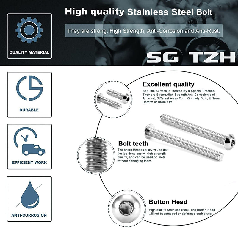 1/4-20 x 1/2" Button Head Socket Cap Bolts Screws, 20Pcs 304 Stainless Steel 18-8, Allen Hex Drive, Bright Finish by SG TZH(with Hex Spanner) 20 1/4-20 x 1/2"