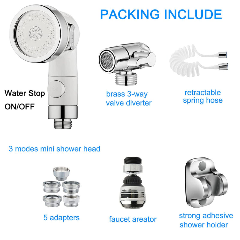 Sink Faucet Hose Shower Sprayer Attachment for Hair Washing&Pet Shower,Water Saving Aerator with 3-Way Diverter Valve for Bathroom Bathtub, Kitchen Faucet, Utility Laundry Tub(White) White with 79" Hose