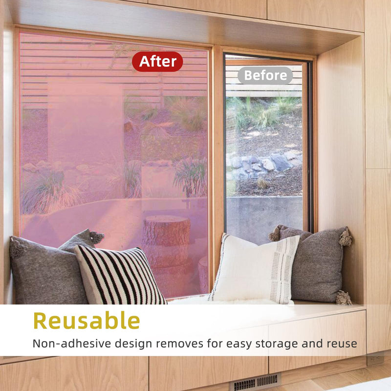 WPCTEV Window Privacy Film One Way Daytime Mirror Tint Treatments UV Heat Control Vinyl Stickers Sun Block Glass Paper Door Covering Reflective (Red Silver, 17.5 Inch x 16.4 Feet) Red Silver