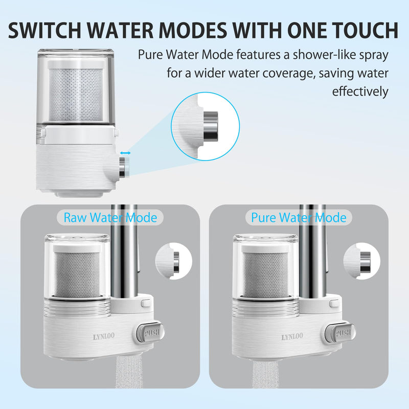 Faucet Filter, Push Button, Dual Spray Modes, Mechanical Switch Button - 350 Gallons Water Purifier for Sink, NSF Certified Reduces Chlorine & Bad Taste with 1 Replacement