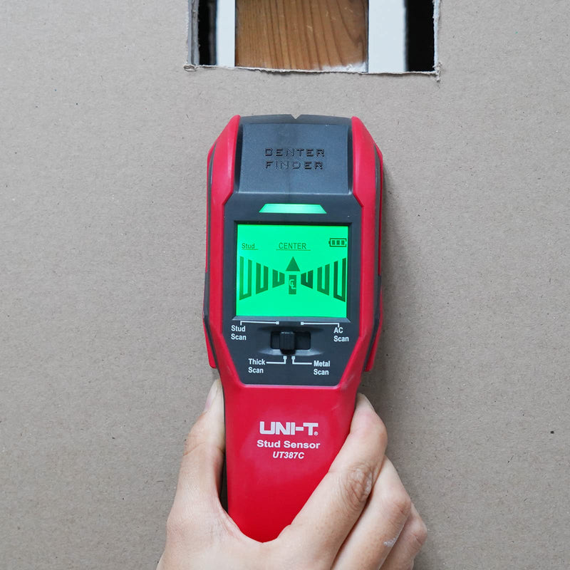 UNI-T UT387C Stud Finder Sensor Wall Scanner, 4 in 1 Electric Wood Detector Center Positioning Finding with LCD Display Buzzer LED Warning 4 Scan Modes for Wood Stud Metal Live AC Wire Deep Detection
