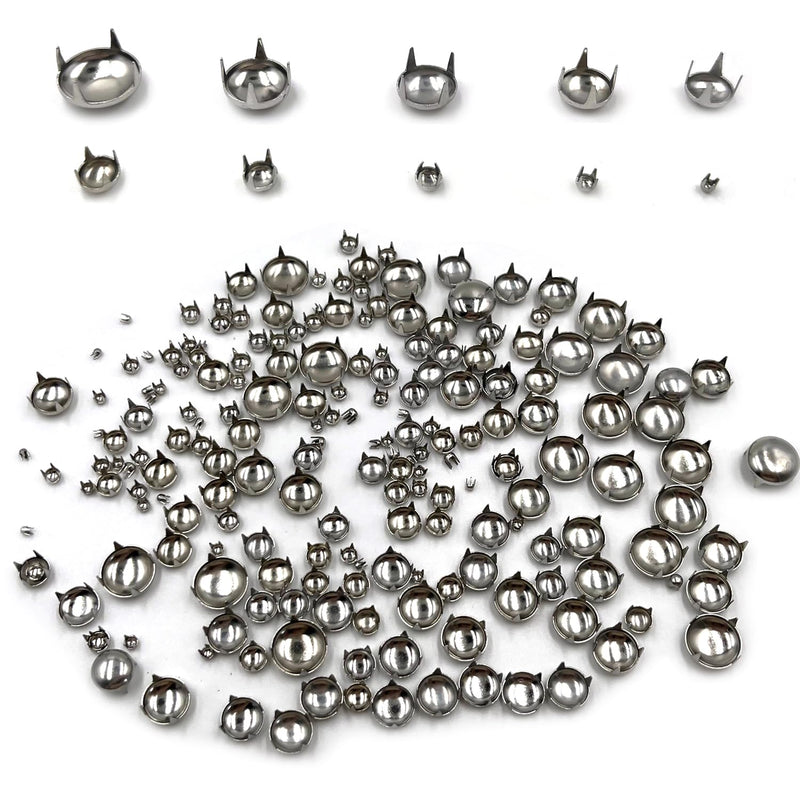 Honigo 200pcs Nailheads Dome Studs Rivets Silver Metal Solid Brass 2/3/4/5/6/7/8/9/10/12mm 4 Prongs Spikes Spots for Leather Craft Clothes Belt Bag Shoes Decorations Totes DIY Craft Round-Silver 200 Pack 2/3/4/5/6/7/8/9/10/12MM
