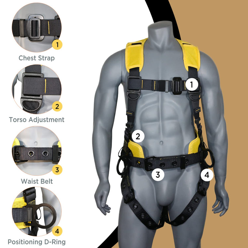 AFP Demon Fall Protection Comfortable Safety Harness (OSHA/ANSI PPE) Harness Only Yellow Small-Medium