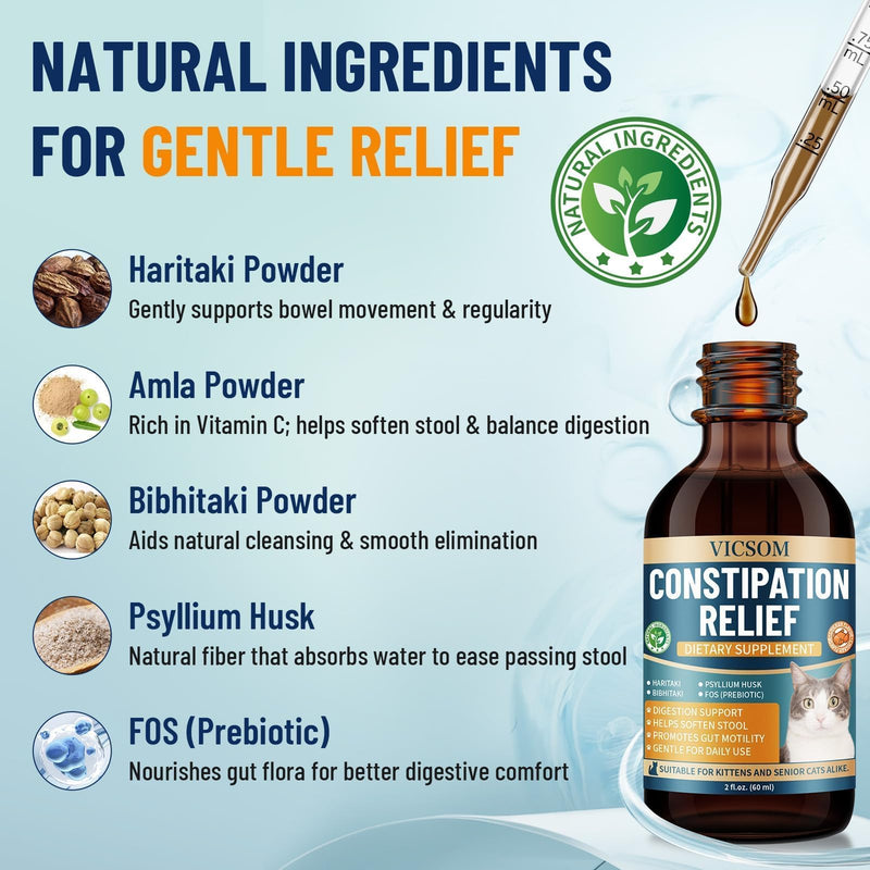 Cat Constipation Relief for Cats, Natural Cat Laxative Constipation Relief for Cats Soften Stool, Promotes Digestive Health, Cat Herbal Supplements, Chicken Flavor, 60 Ml/2 Fl Oz
