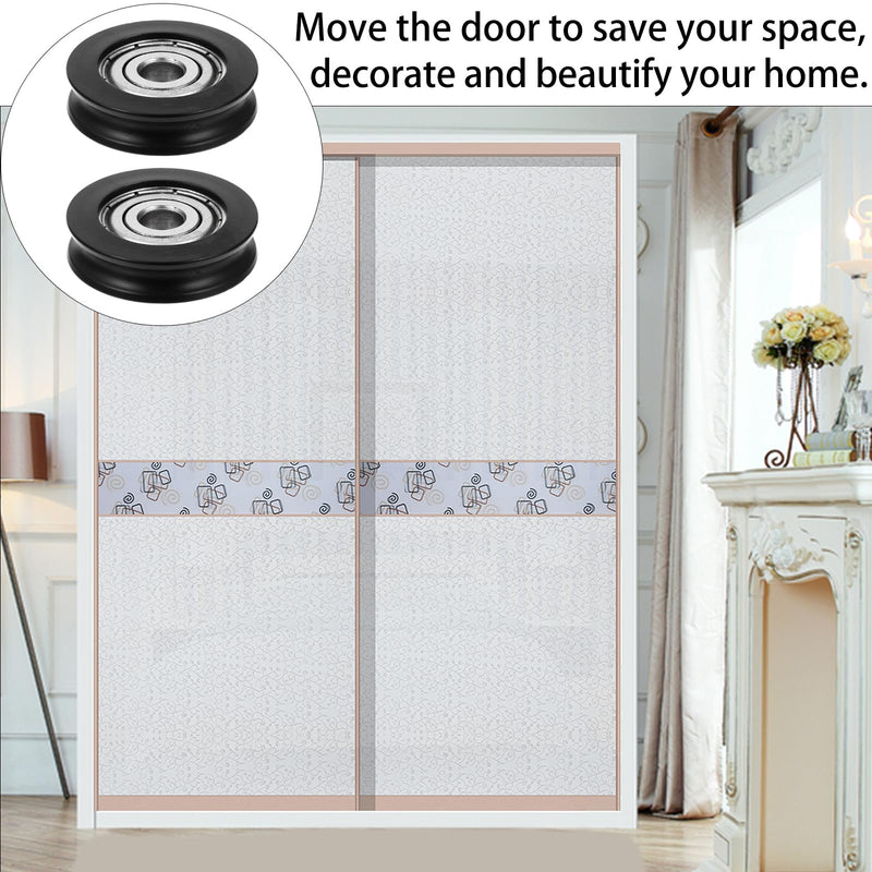 TEHAUX Nylon U-Groove Sliding Door Pulley Wheel 1.18 Inch – Low-Noise & Smooth-Sliding for Barn Doors, Cabinets, Shower Doors & Windows – for Residential & Commercial Use 2.5X2.5CM Black