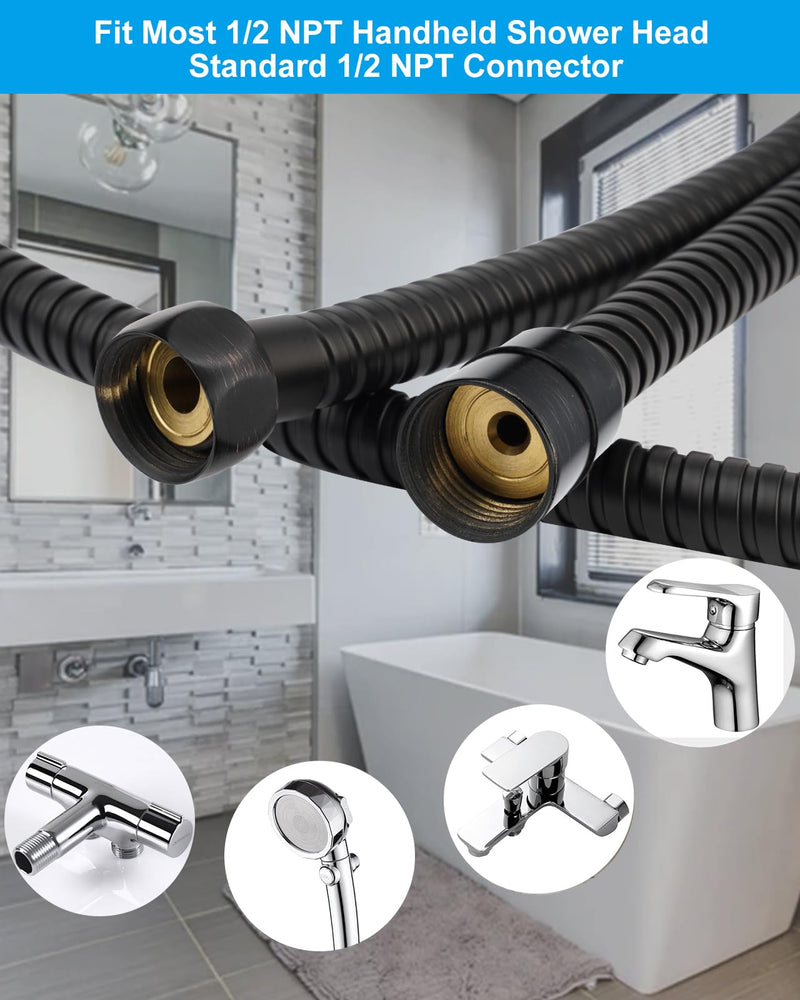 Hibbent All Metal Shower Hose, 90 Inch Stainless Steel Extra Long Shower Hose Replacement, Anti-Twist Handheld Shower Head Hose Extension, Shower Hose Extender, Oil Rubbed Bronze