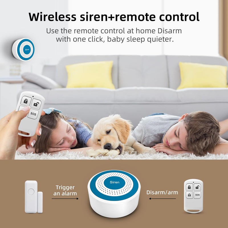 YBJ Alarm System for Home Security, Wireless Alarm System with 120dB, Motion Detector, Door Window Sensor, Remote Control, for Shop, Garage, House