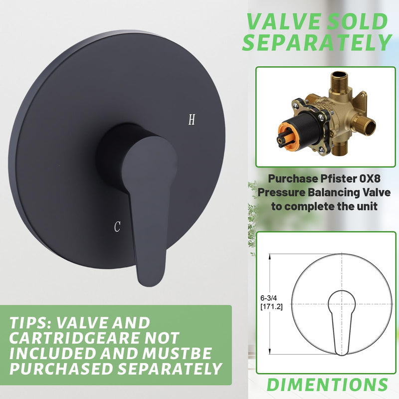 Replacement for Pfister R89040B Pfirst Modern Valve Trim, Shower Replacement Kit Compatible with Pfister 0X8 Series, Single-Handle Valve Tub Shower Trim Kit (Matte Black) Matte Black