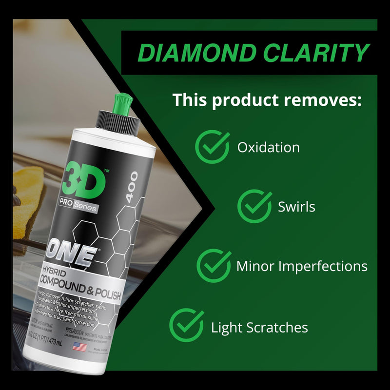 3D One Car Scratch & Swirl Remover Hybrid Rubbing Compound & Polish Buffing Compound for True Paint Correction 16oz Made in USA 16oz.