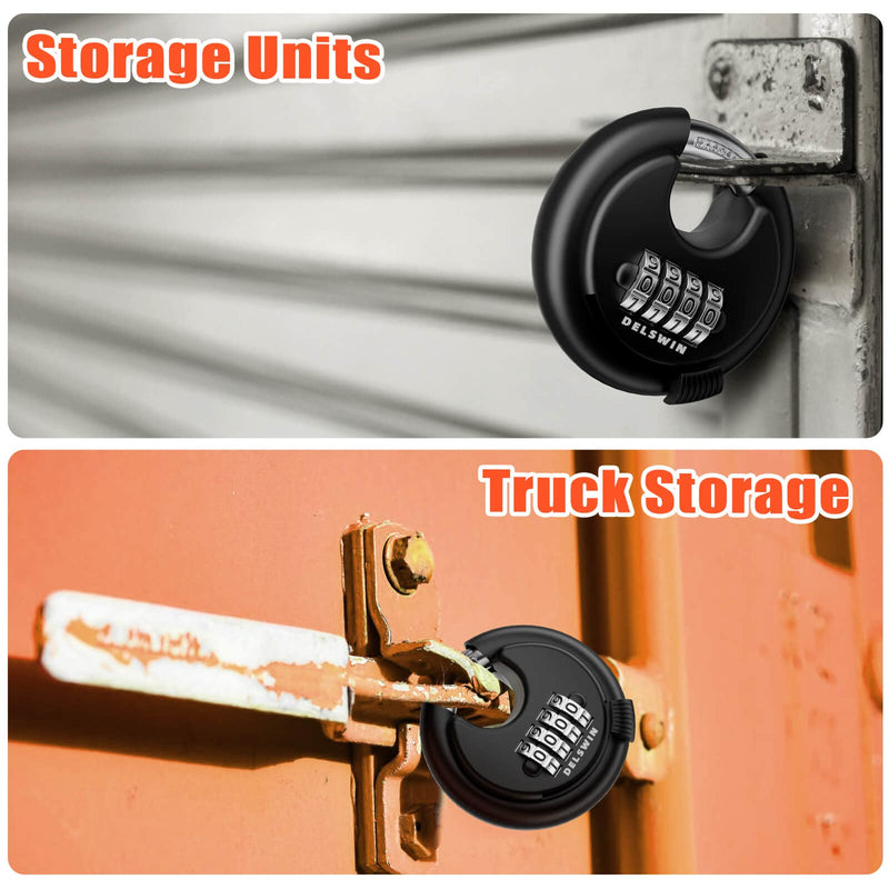 DELSWIN 4-Digit Disc Combination Lock Outdoor - Heavy Duty Combination Padlocks with Hardened Steel Shackle Weatherproof Combo Locks for Gates,Sheds,Fence,Storage Unit (3/8" Shackle, Black,2 Pcs) Black 2Pcs