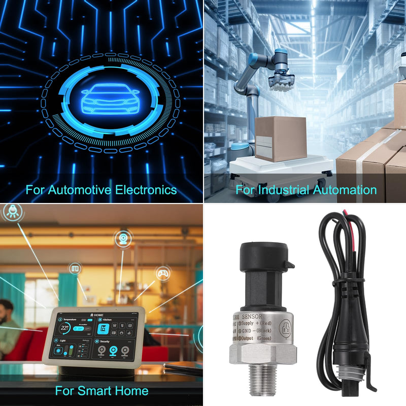 MECCANIXITY Pressure Transducer Sender Sensor with Connector, 1/8" NPT 200 PSI Stainless Steel Pressure Transmitter for Oil Fuel Water Air