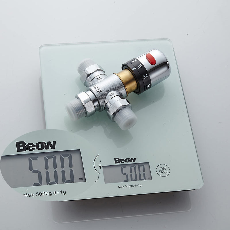 3 Way Thermostatic Water Mixing Valve DN15 Temperature Constant Control Hot and Cold G1/2 NPS Male Connections Anti Scald Temp Mixer Valves for Bathroom Under Sink Faucets Shower Bath Bidet (Chrome) Thermostatic valve