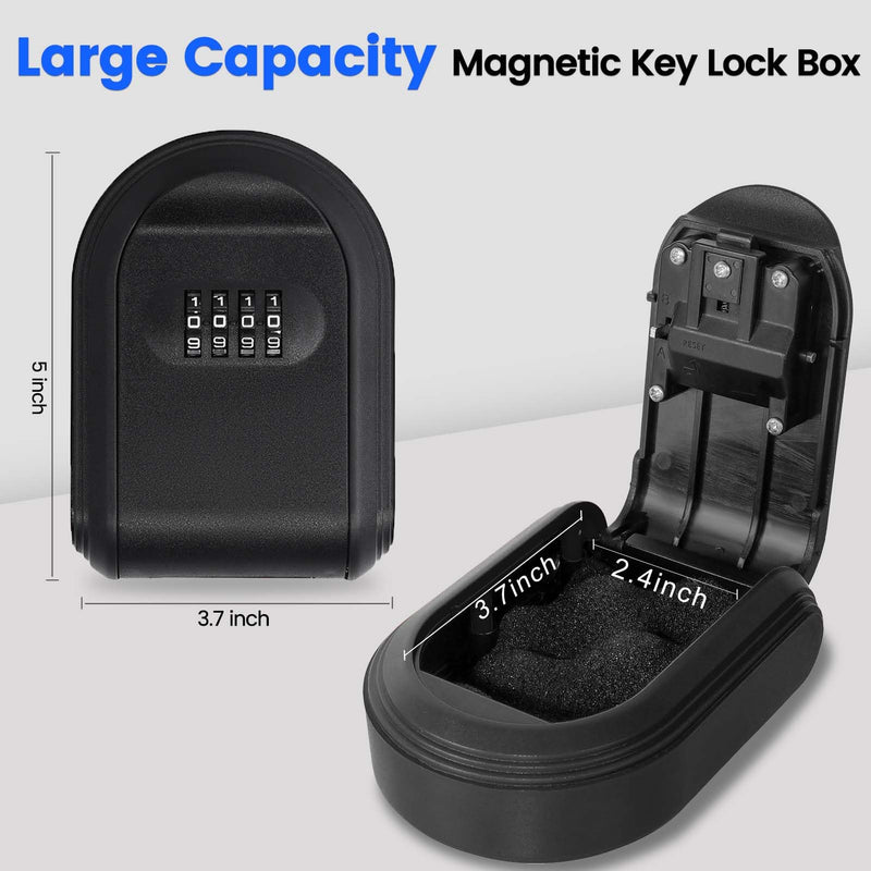 Magntic Key Lock Box with 4 Digit Combination Lock Hider Under Car, Magnetic Key Holder with Strong Magnet for Indoors, Outdoor Travel, Hidden Under Car Magnetic Key Case(1 PCS) Black 1 PCS