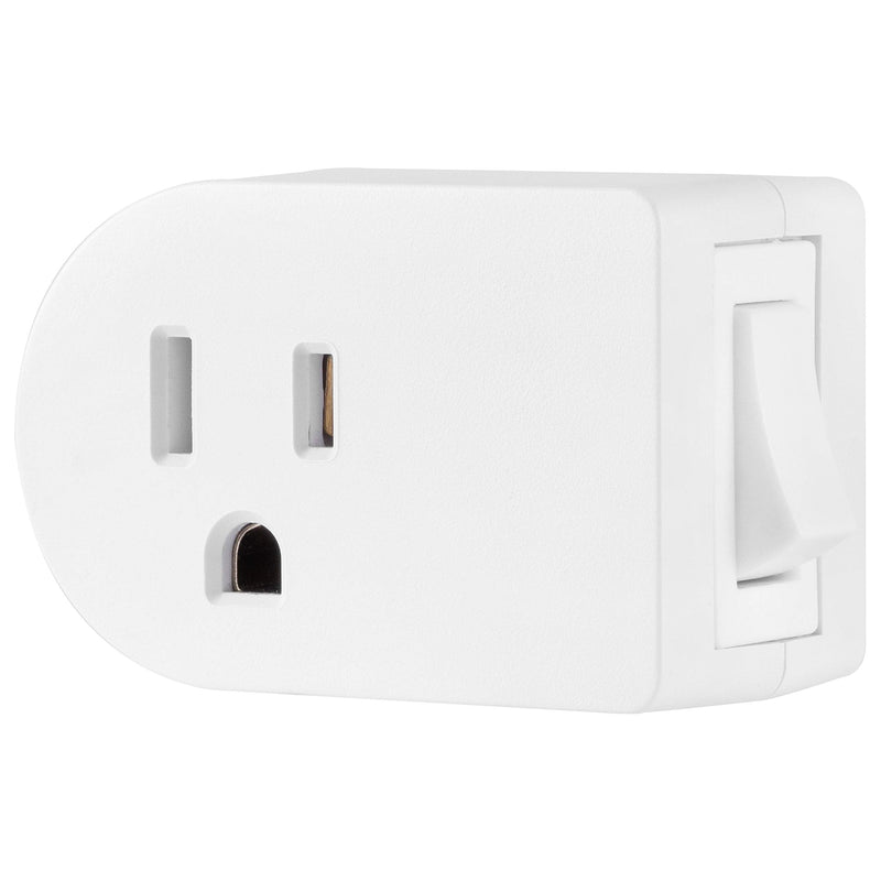Cordinate Grounded Outlet On/Off Power Switch, 3 Prong, Plug in Adapter, Easy to Install, For Indoor Lights and Small Appliances, Energy Saving, White, 49968, 1 Pack