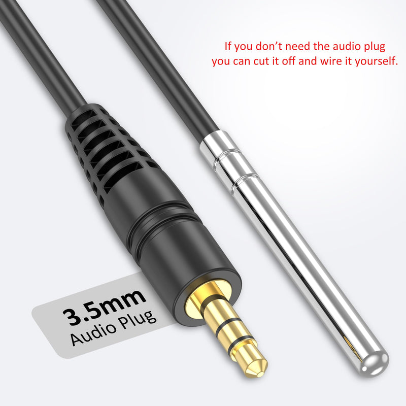 Temperature Sensor Probe NTC 10K/3435, Waterproof 304 Stainless Steel Probe, Food-Grade Sensor, 6.6 Feet Long with 3.5mm Audio Plug