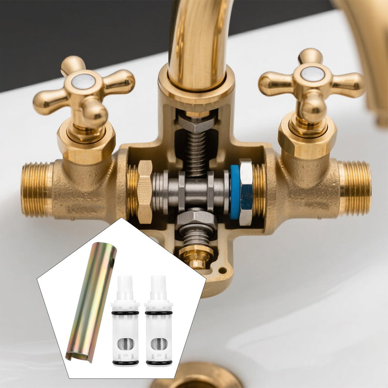 3pcs 1224 Faucet Replacement Cartridge for Moen, Stainless Steel Cartridge Replacement Parts Compatible with Moen Double Handle Shower Tub Faucets Repair Kit