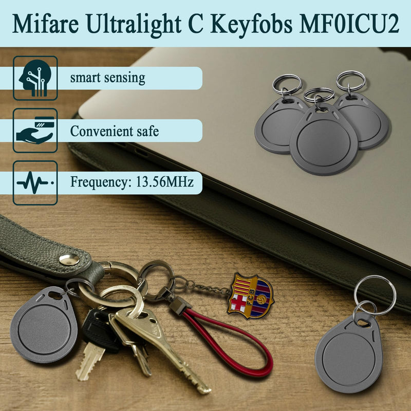 Mifare Ultralight C ULC Keyfobs NFC Key Fobs RFID Token Key Cards, 13.56MHz Contactless Ticket IC MF0ICU2 Gray RFID Key Fob Compatible with Upgraded SAFLOK, KABA, ONITY & Salto Locks - Pack of 10 10PCS