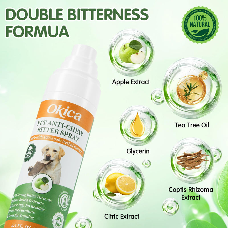 Bitter Apple Spray for Dogs - No Chew Spray for Dogs to Stop Barking Marking and Nibbling - Natural Ingredients Dog Repellent Spray for Furniture and Your Belongings Green