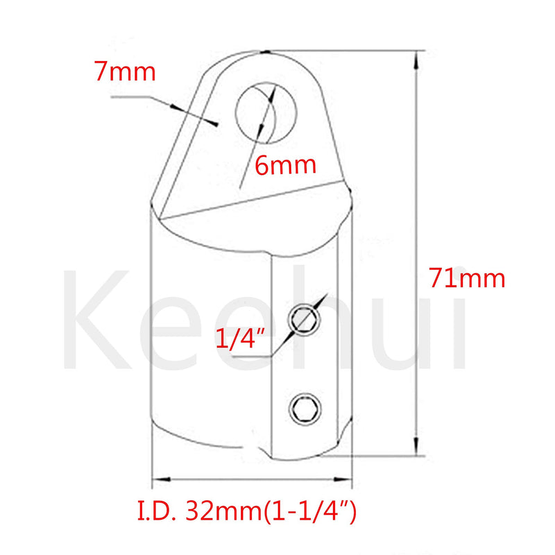 Pair of 316SS Heavy Duty 1-1/4in I.D. Bimini Top Cap Two External Eye End Boat Fittings Marine Hardware, Fits 1-1/4in(32mm) OD Round Tube