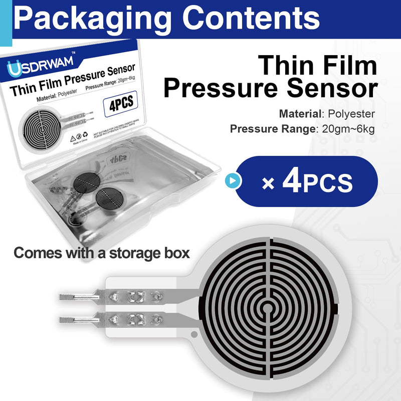 4 Pcs Thin Film Pressure Sensor, 0.4 mm Force Sensitive Resistor 20g–2Kg Range for Arduino DIY, Industrial Precision Measurement and Control 6kg