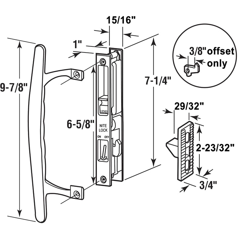 Flush Mount Non-Keyed Sliding Glass Door Handleset, 6-5/8" H.C., Fits 1" to 1-1/8" Thick Doors, Features Night Lock & Hook Latch, Non-Handed, Florida Bronze 6-5/8" Florida Bronze