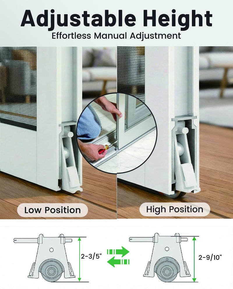 Sliding Screen Door Rollers for Andersen Storm Door Parts, 2 Pair Upper + Lower Roller Replacement, Fit #1997063 & #1997310 (1991 to P), 1-1/4" Nylon Concaved Wheels, Edge Adjustable