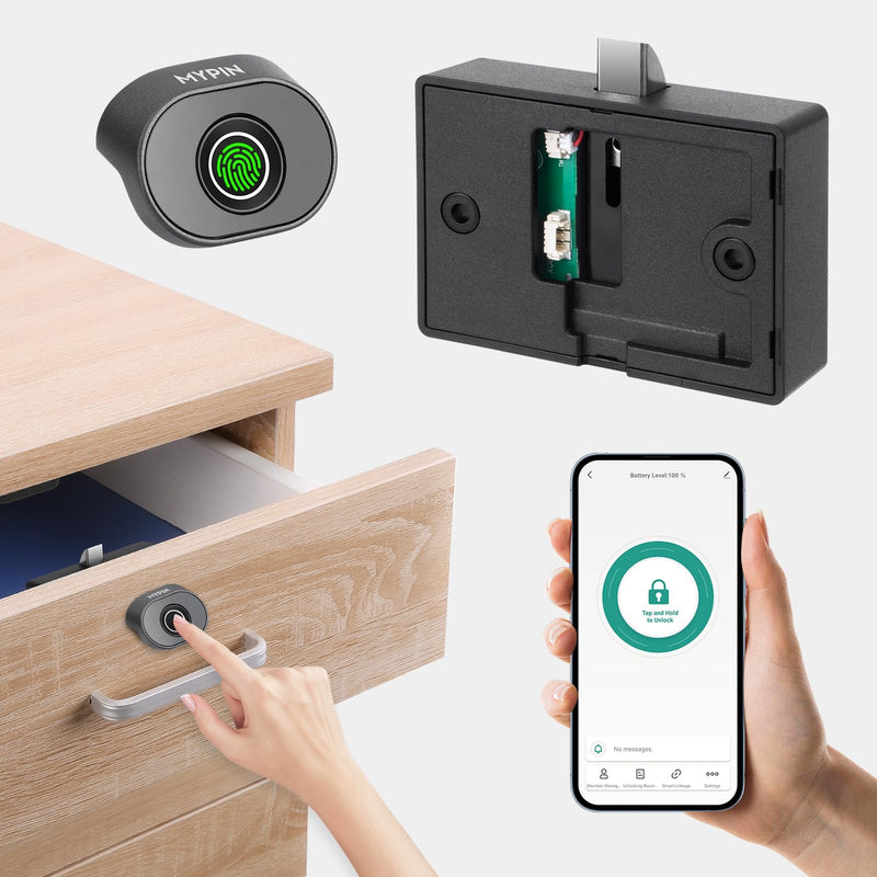 Bluetooth Fingerprint Cabinet Lock, Smart Biometric Cabinet Lock, Keyless Hidden File Drawer Wardrobe Lock, Child Safety Electric Fingerprint Lock, DIY Wooden Furniture Privacy Lock (Alloy Steel) Alloy Steel