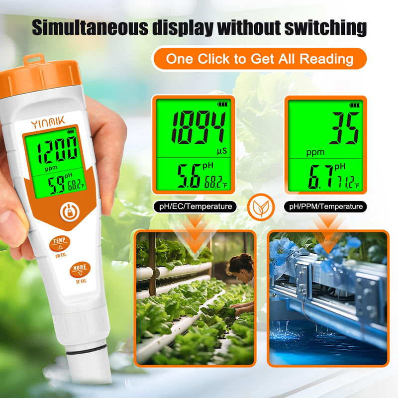 pH Meter for Hydroponics PPM EC Meter for Plant Nutrients Simultaneous Measurement of pH Conductivity TDS Temperature for Reservoir Tank Water DWC Aeroponic Garden Indoor Outdoor Growing 4 in 1 pH Meter with Calibration Liquid