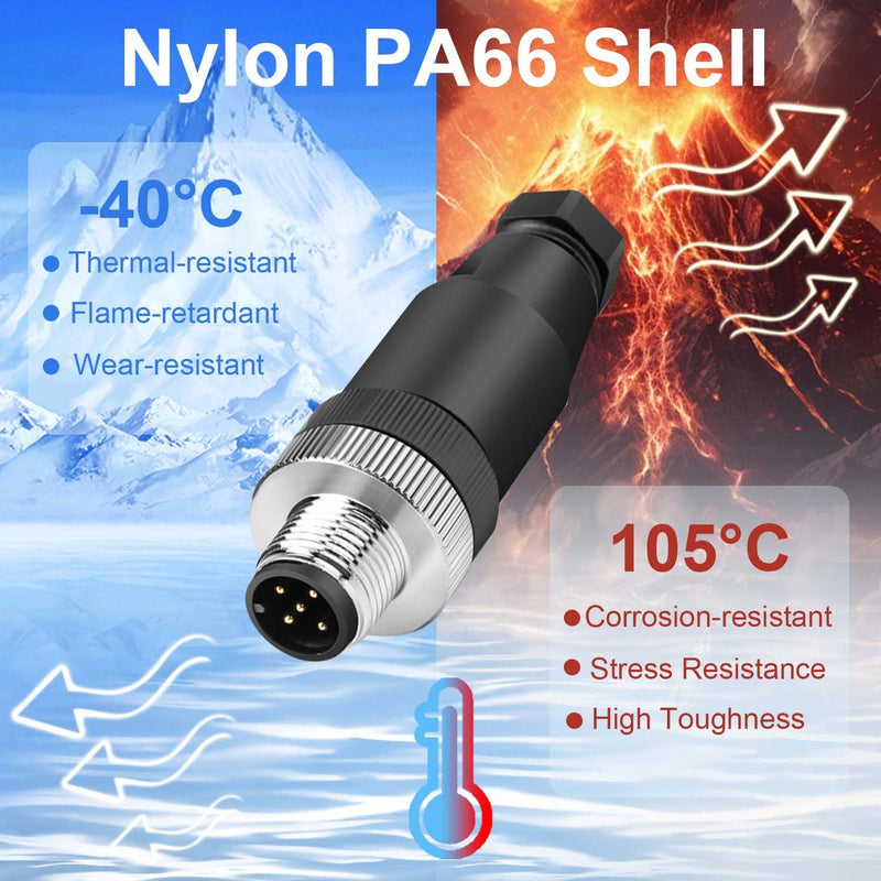 10Pcs M12 5-Pin Aviation Connector Male A Code, Industrial Field Assembly Plug 12mm IP67 Waterproof for Circular Socket Panel Sensor 5 Pins M12 Straight Male
