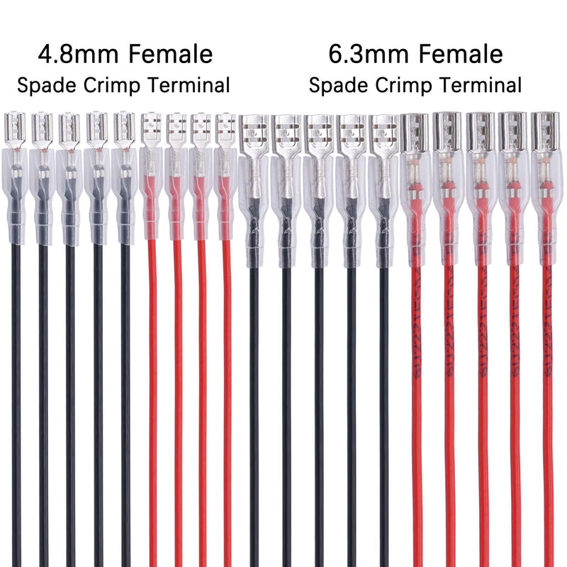 Twidec/20Pcs 4.8mm and 6.3mm Female Spade Crimp Terminal with Insulating Sleeve and Wire Red + Black Female Spade Quick Splice Assortment Kit 4.8mm+6.3mm