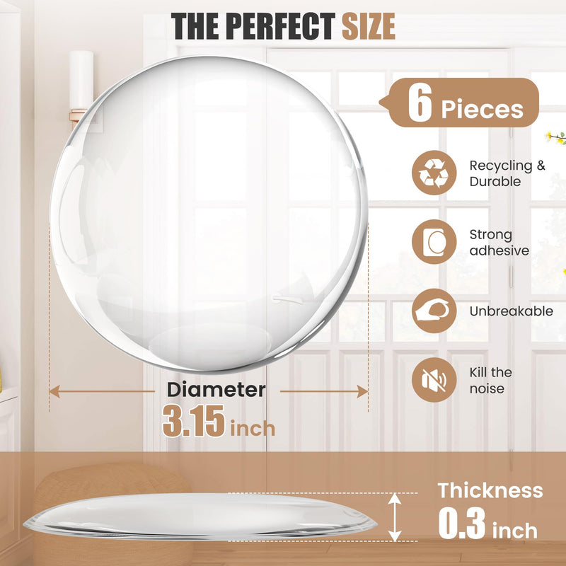 Crosize 6 Pieces 3.15" Clear Door Stoppers for Wall, No-Falling Door Knob Wall Protectors, Strong Adhesive Door Bumpers
