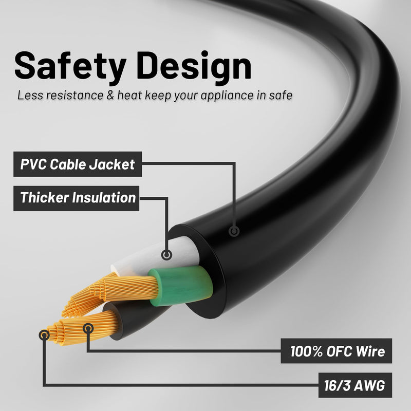16/3 Black Indoor Outdoor Extension Cord 10 Ft Waterproof, Heavy Duty Extension Cord with 3 Prong Grounded Plug,13A 1625W 16AWG SJTW, Flexible Weatherproof Power Cords for Offices, Gardens and Lawns 10FT with velcro